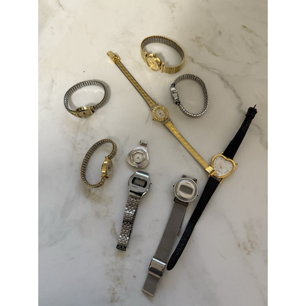 Nine Vintage Ladies Watches. Untested. For Parts! Variety Of Brands.